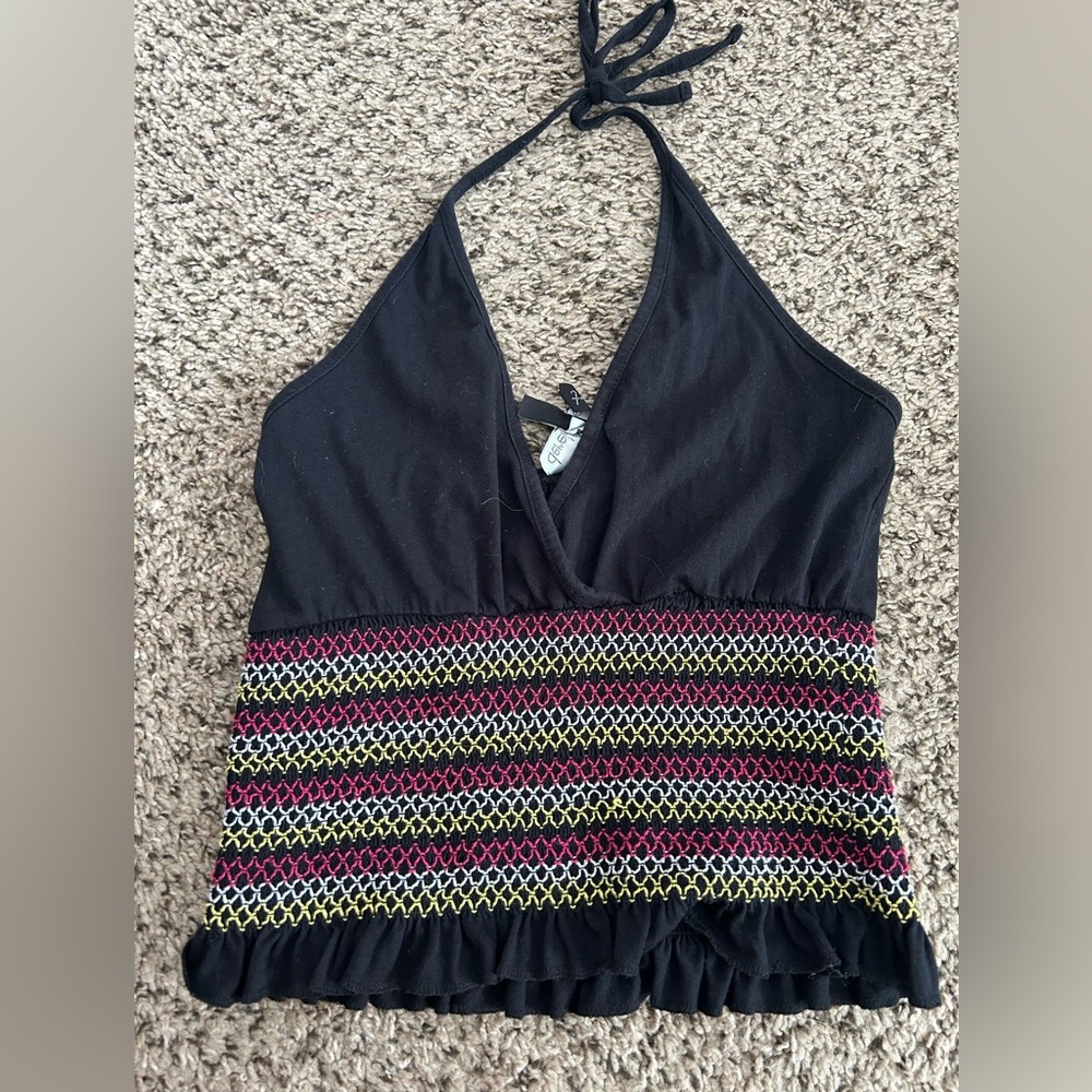 Black and Multicolor Halter Top